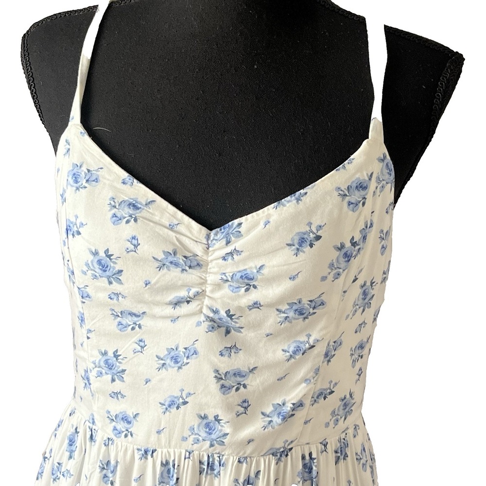Blue Floral Babydoll Mini Dress Women's M Tiered Ditsy Cottagecore - Picture 5 of 9
